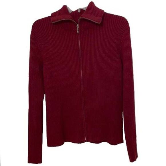 Evie Red Ribbed Knit Full Zip Cardigan Sweater Womens Size Large - Picture 1 of 11